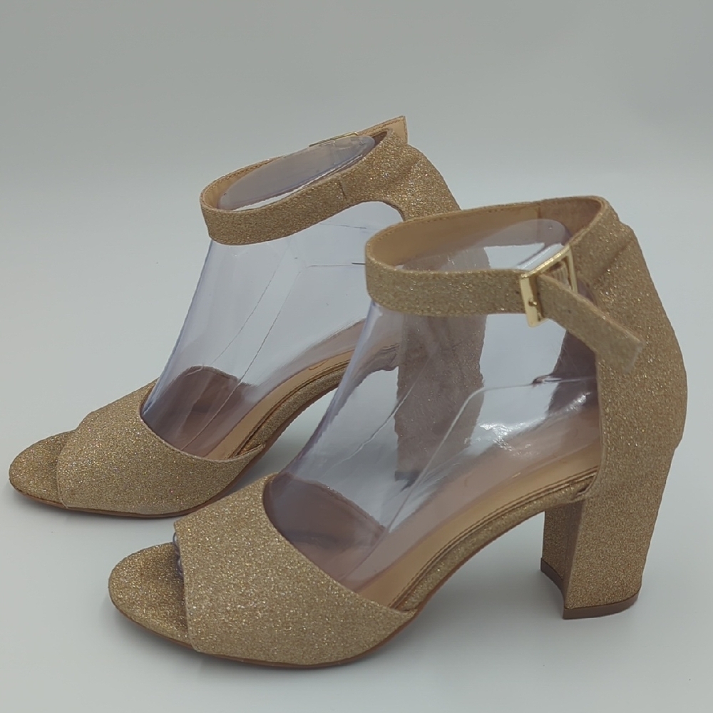 Jessica Simpson Gold Glitter Block Heel Sandals - Picture 3 of 13